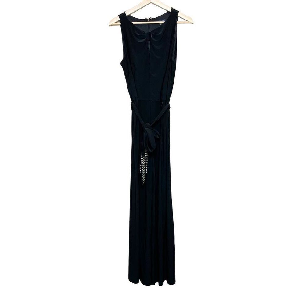 Tommy Hilfiger black sleeveless wide leg jumpsuit with rhinestone embellished ti